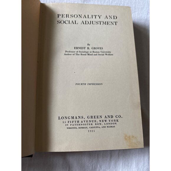 Personality And Social Adjustment By Ernest R. Groves 1925 Hardcover Fourth Impr - Picture 3 of 13